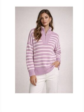 Lands' End Drifter Mariner Cotton Sweater Sz Large purple white stripe